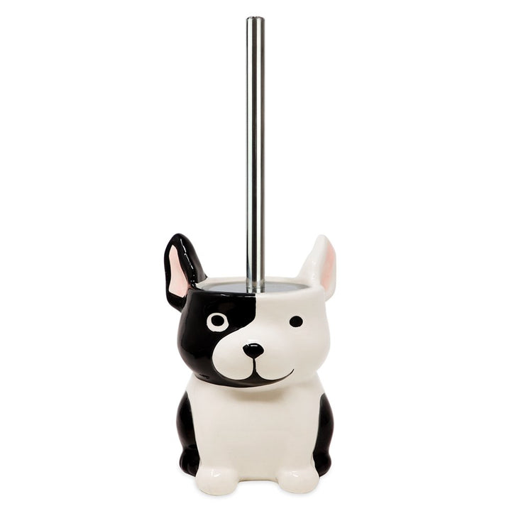 Isaac Jacobs Ceramic Toilet Bowl Brush Holder with Metal Handle - Bathroom Accessory &amp; Cleaning Storage