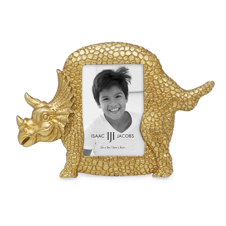 Isaac Jacobs 2” x 3" Resin Dinosaur Picture Frame, Vertical Keepsake Photo Frame with Easel and Hanging Tabs for Tabletop, Desktop &amp; Wall Display