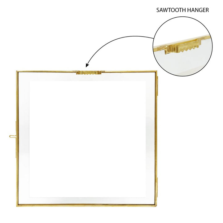 Isaac Jacobs Vintage Style Brass and Glass Hanging Picture Frame, Wall-Mountable, Floating Picture Frame w/ Locket Closure, for Photos, Wall Décor, Art, &amp; More