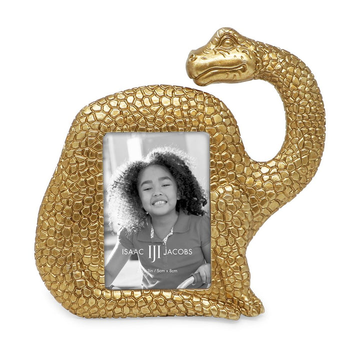 Isaac Jacobs 2” x 3" Resin Dinosaur Picture Frame, Vertical Keepsake Photo Frame with Easel and Hanging Tabs for Tabletop, Desktop &amp; Wall Display
