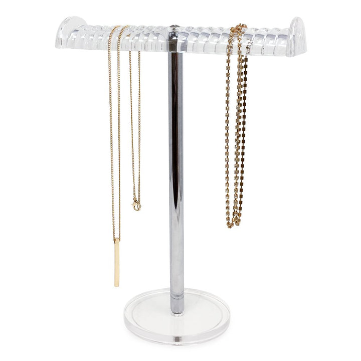 Isaac Jacobs Clear Acrylic Necklace &amp; Bracelet Holder (8” inch T-Bar)– Hanging Chain and Bangles Organizer Sleek &amp; Sturdy Stand for Jewelry – Storage Solution- Bedroom- Bathroom – Countertop