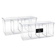 Isaac Jacobs 4-Compartment Clear Acrylic Organizer with Lid (9” L x 3” W x 4” H), Makeup Brush Holder, Sectional Tray, Storage Solution for Makeup, Crafts, Office Supplies & More