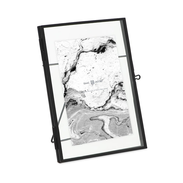 Isaac Jacobs Modern Style Brass and Glass, Pressed Glass, Metal Floating Desk Photo Frame with Locket Closure for Pictures, Art, Mementos &amp; Keepsakes