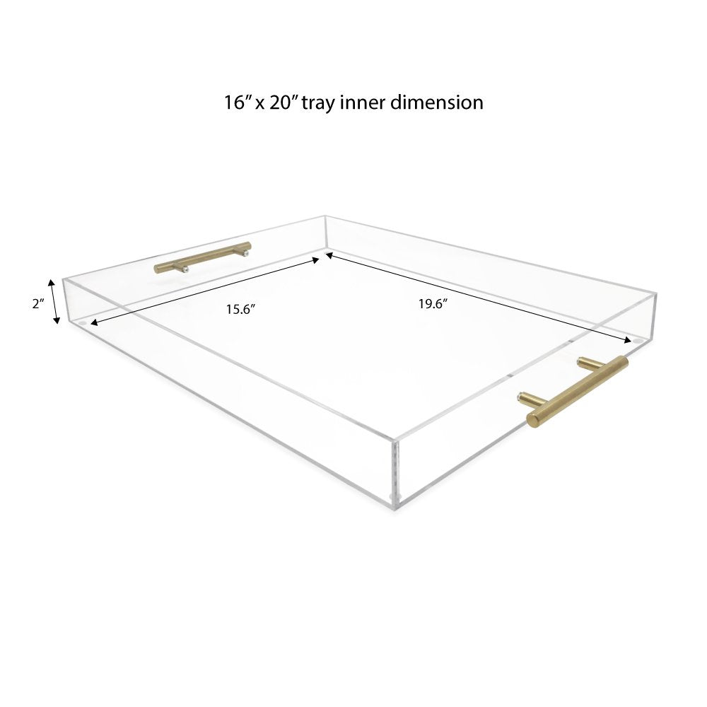 Isaac Jacobs Clear Acrylic Serving Tray with Metal Handles, Spill-Proof, Stackable Organizer, Space-Saver, Food &amp; Drinks Server, Indoors/Outdoors, Lucite Storage Décor &amp; More