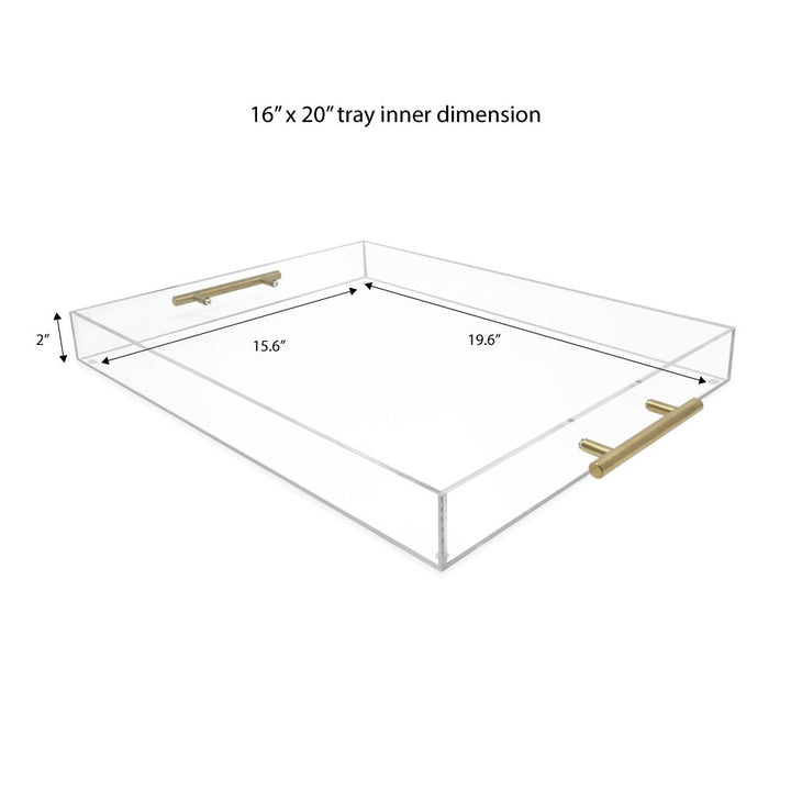 Isaac Jacobs Clear Acrylic Serving Tray with Metal Handles, Spill-Proof, Stackable Organizer, Space-Saver, Food &amp; Drinks Server, Indoors/Outdoors, Lucite Storage Décor &amp; More