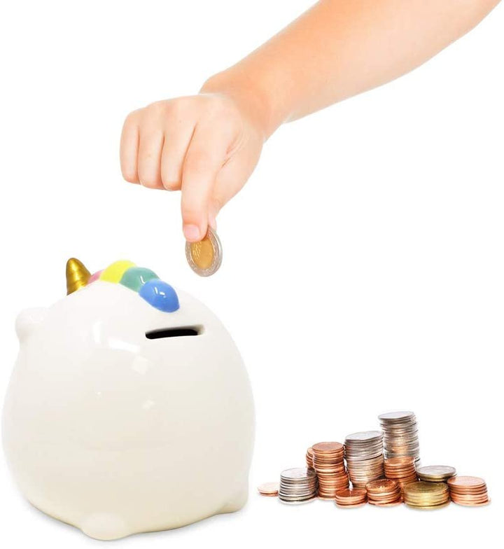 Isaac Jacobs Ceramic Small Unicorn Money Bank, Cute Piggy Bank for Kids, Fairytale Rainbow Nursery Room Décor, Happy Unicorn Coin Bank, Gift for Girls and Boys