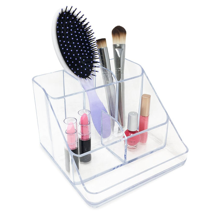Isaac Jacobs 6-Compartment Clear Acrylic Makeup Organizer &amp; Multi-Sectional Tray, for Cosmetics, Home Office, School &amp; Craft Supplies, Desk, Bathroom Countertop, Vanity &amp; Home Office