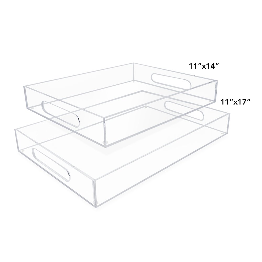 Isaac Jacobs Clear Acrylic Serving Tray with Cutout Handles, Spill-Proof, Stackable Organizer, Space-Saver, Food &amp; Drinks Server, Indoors/Outdoors, Lucite Storage Décor &amp; More