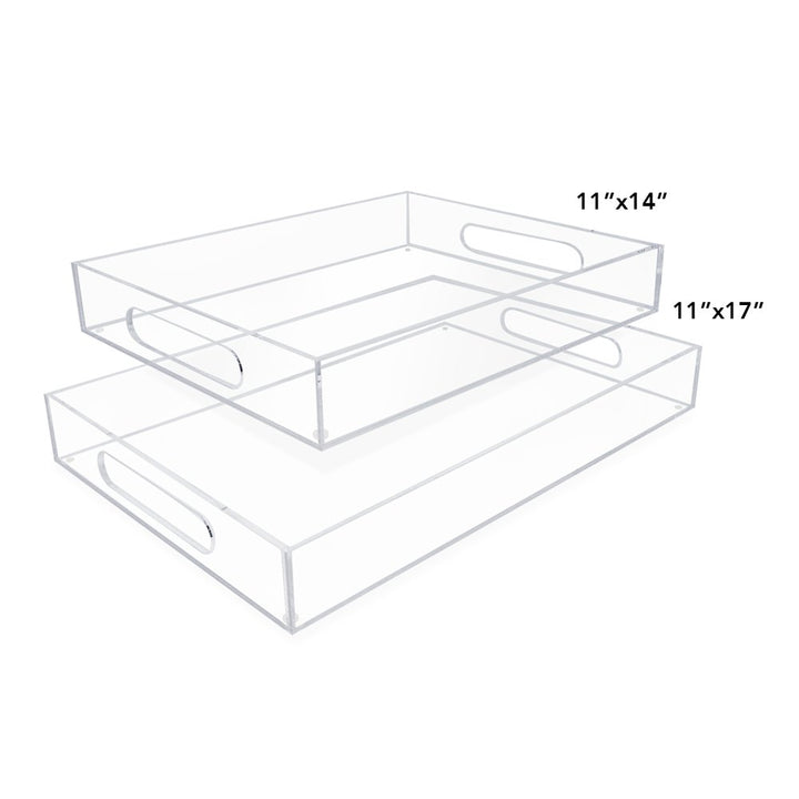 Isaac Jacobs Clear Acrylic Serving Tray with Cutout Handles, Spill-Proof, Stackable Organizer, Space-Saver, Food &amp; Drinks Server, Indoors/Outdoors, Lucite Storage Décor &amp; More