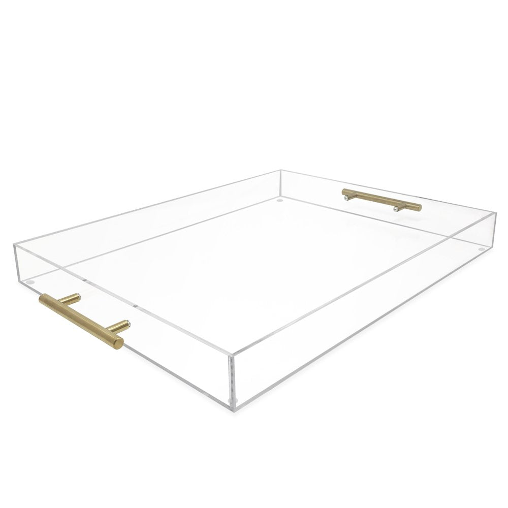 Isaac Jacobs Clear Acrylic Serving Tray with Metal Handles, Spill-Proof, Stackable Organizer, Space-Saver, Food &amp; Drinks Server, Indoors/Outdoors, Lucite Storage Décor &amp; More