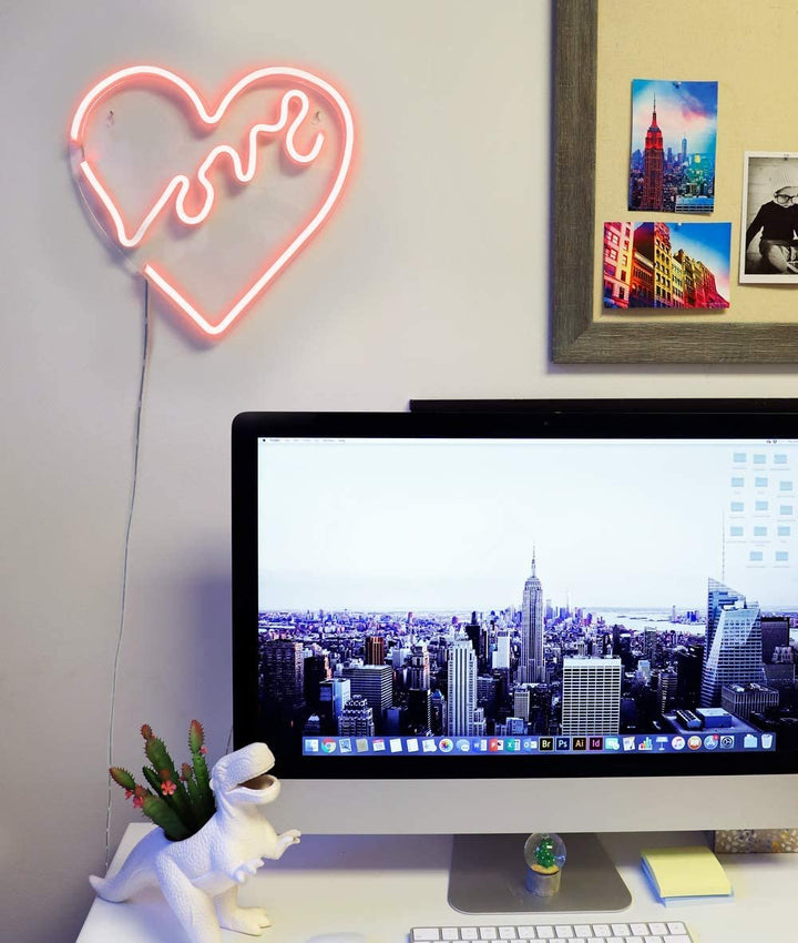 Isaac Jacobs 14" x 14" inch LED Neon Red “Love” Heart Wall Sign for Cool Light, Wall Art, Bedroom Decorations, Home Accessories, Party, and Holiday Decor: Powered by USB Wire (Heart)