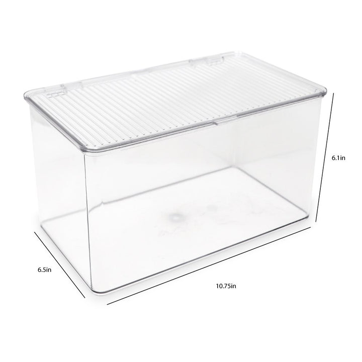 Isaac Jacobs Stackable Organizer Bin w/ Hinged Lid, Clear Storage Box, Home, Office, School, Fridge, Bathroom, Kitchen, Pantry Container, BPA-Free, Food Safe_