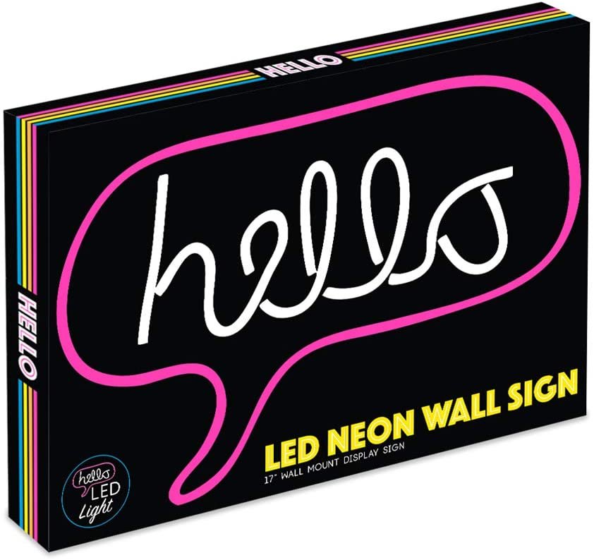 Isaac Jacobs 17” x 12” inch LED Neon ‘White &amp; Pink “hello” Word Bubble’ Wall Sign for Cool Light, Wall Art, Bedroom Decorations, Home Accessories, Party, and Holiday Décor: Powered by USB Wire (HELLO)