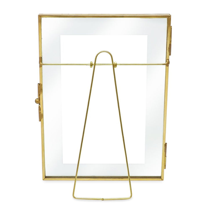 Isaac Jacobs Vintage Style Brass and Glass, Metal Floating Desk Photo Frame with Locket Bead Clasp Closure for Pictures Art, More