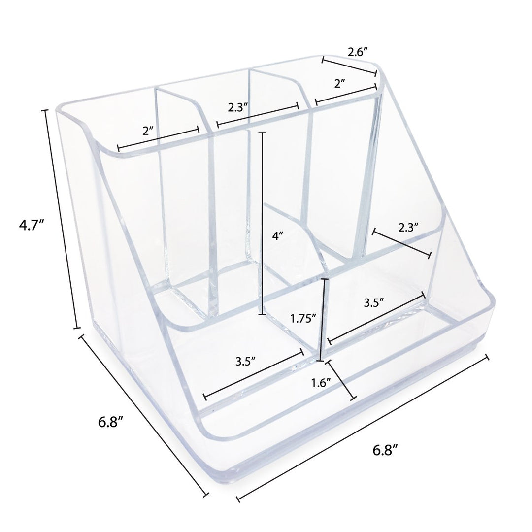 Isaac Jacobs 6-Compartment Clear Acrylic Makeup Organizer &amp; Multi-Sectional Tray, for Cosmetics, Home Office, School &amp; Craft Supplies, Desk, Bathroom Countertop, Vanity &amp; Home Office