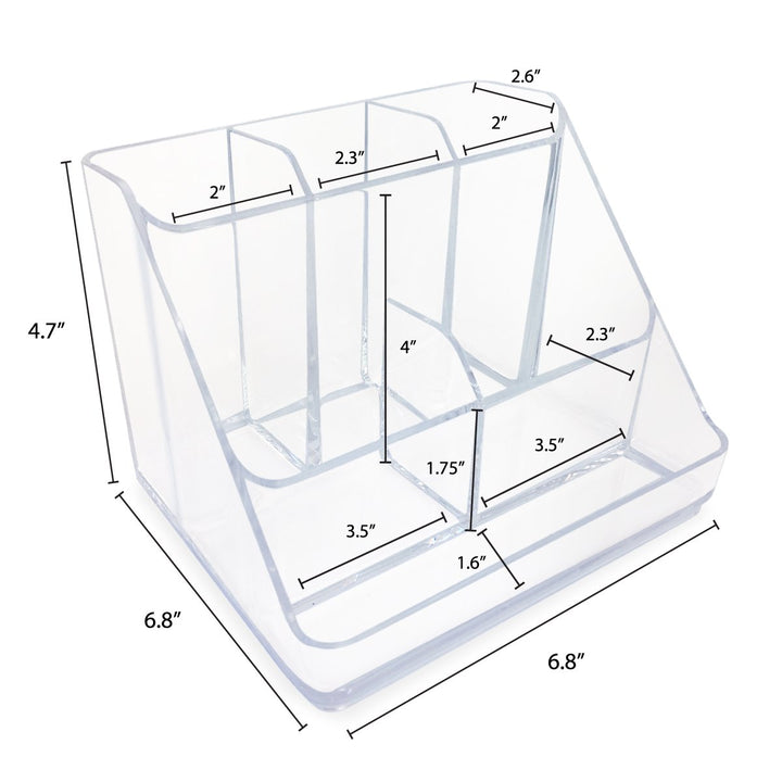 Isaac Jacobs 6-Compartment Clear Acrylic Makeup Organizer &amp; Multi-Sectional Tray, for Cosmetics, Home Office, School &amp; Craft Supplies, Desk, Bathroom Countertop, Vanity &amp; Home Office