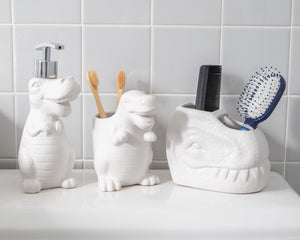 Isaac Jacobs Ceramic Dinosaur Cup Holder, Multi-Purpose Organizer, Bathroom, Kitchen, Bedroom, Office Décor