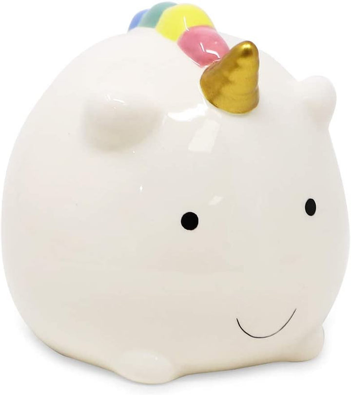 Isaac Jacobs Ceramic Small Unicorn Money Bank, Cute Piggy Bank for Kids, Fairytale Rainbow Nursery Room Décor, Happy Unicorn Coin Bank, Gift for Girls and Boys