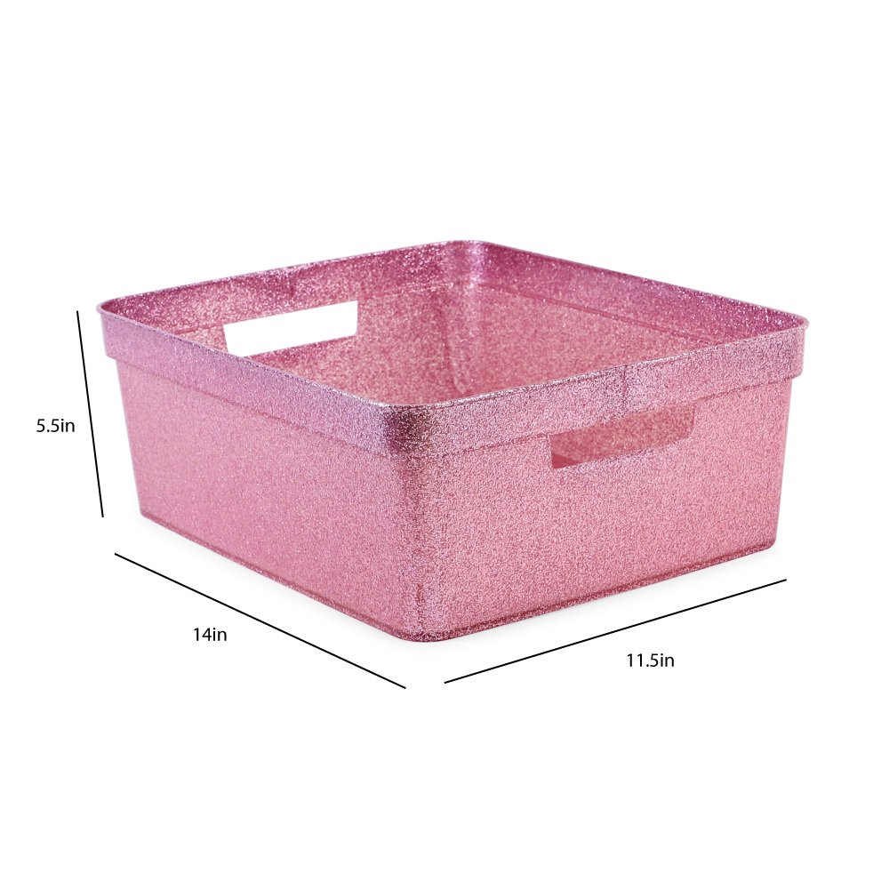 Isaac Jacobs Medium Glitter Storage Bin (14” x 11.5” x 5.5”) Set w/Cut-Out Handles, Plastic Organizer, Multi-Functional, Home Storage Solution, Kids Playroom, Bedroom, Closet