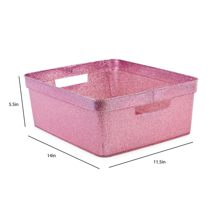 Isaac Jacobs Medium Glitter Storage Bin (14” x 11.5” x 5.5”) Set w/Cut-Out Handles, Plastic Organizer, Multi-Functional, Home Storage Solution, Kids Playroom, Bedroom, Closet