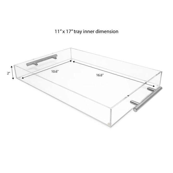 Isaac Jacobs Clear Acrylic Serving Tray with Metal Handles, Spill-Proof, Stackable Organizer, Space-Saver, Food &amp; Drinks Server, Indoors/Outdoors, Lucite Storage Décor &amp; More