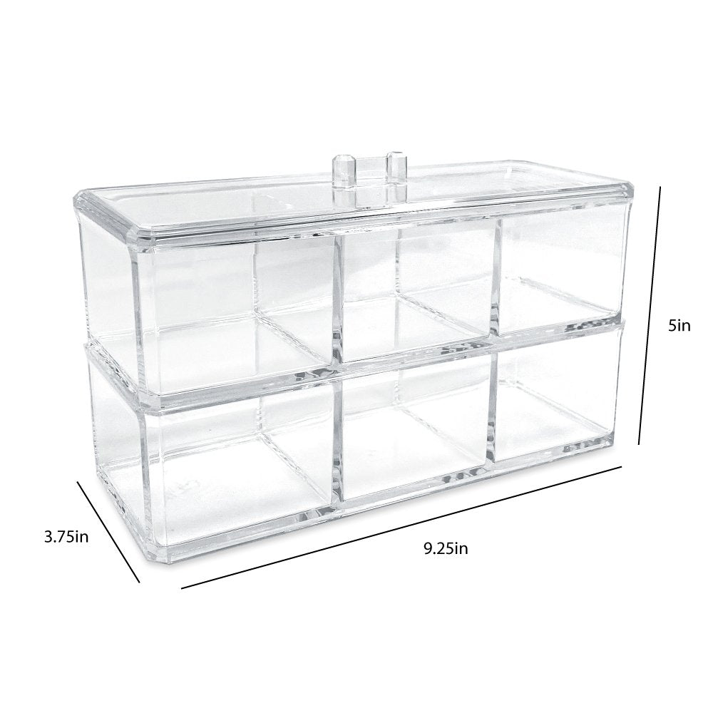 Isaac Jacobs 3-Compartment Clear Acrylic Rectangular Stackable Organizer with Lid, Multi-Sectional Drawer Tray, Storage Solution for Makeup, Craft Supplies, for Bathroom, Kitchen, Office
