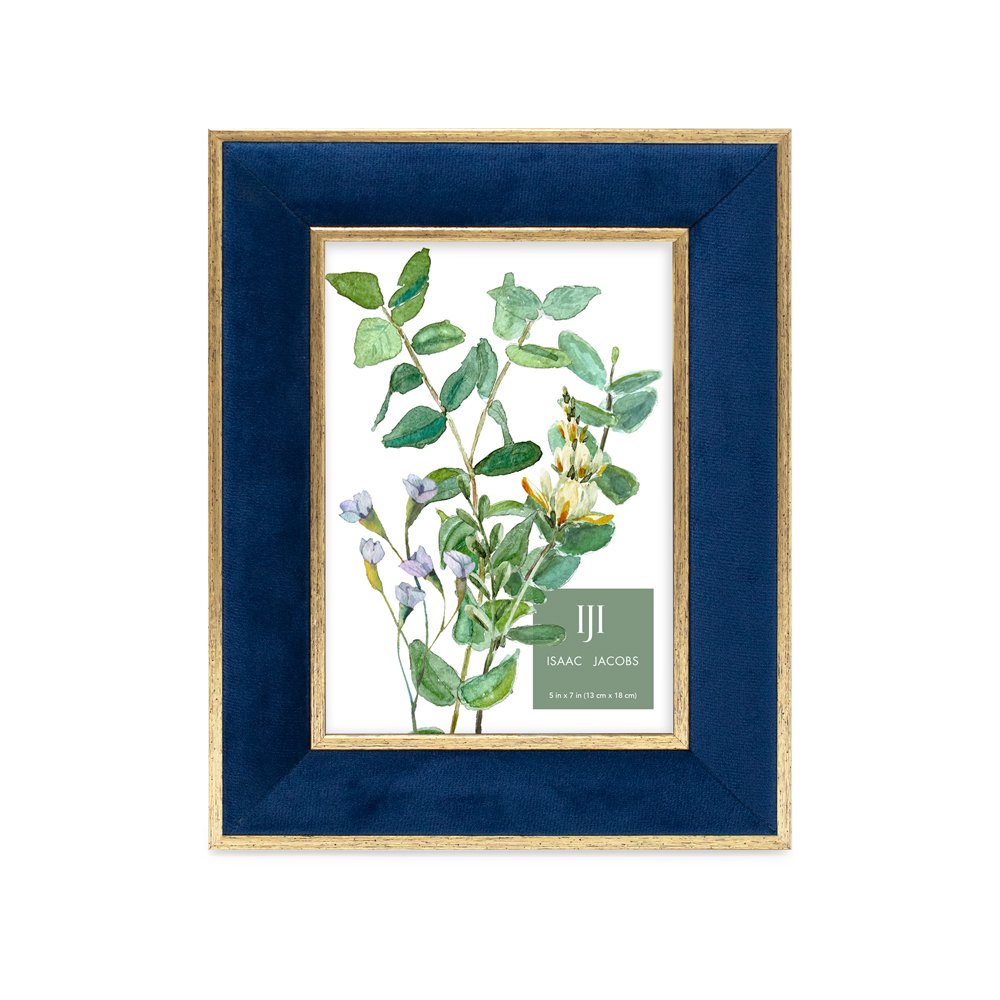 Isaac Jacobs Velvet Picture Frame with Metallic Double Border, Photo Frame, Horizontal &amp; Vertical, Made for Tabletop &amp; Wall Display, for Home and Office
