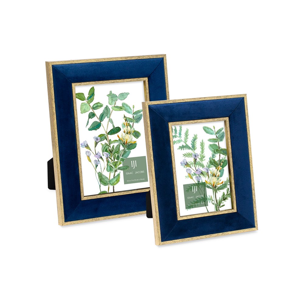 Isaac Jacobs Velvet Picture Frame with Metallic Double Border, Photo Frame, Horizontal &amp; Vertical, Made for Tabletop &amp; Wall Display, for Home and Office