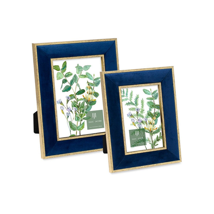 Isaac Jacobs Velvet Picture Frame with Metallic Double Border, Photo Frame, Horizontal &amp; Vertical, Made for Tabletop &amp; Wall Display, for Home and Office