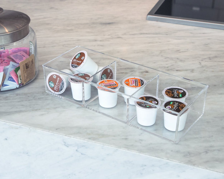 Isaac Jacobs Large 3-Compartment Clear Acrylic Stackable Organizer (12.9" L x 5" W x 2.7" H), Multi-Sectional Tray &amp; Storage Solution for Makeup, Craft Supplies &amp; More, for Bathroom, Kitchen, Office