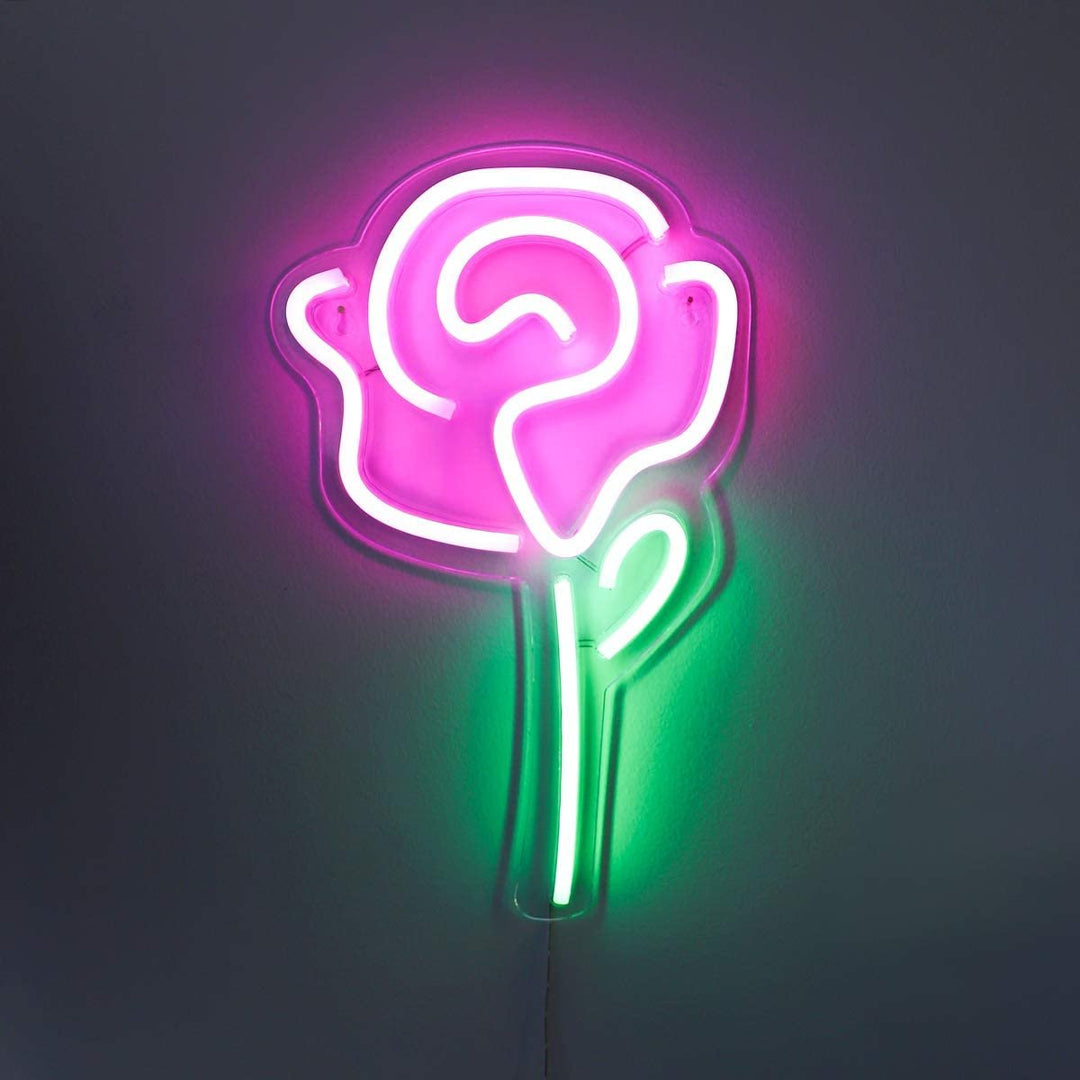 Isaac Jacobs 15" x 9" inch LED Neon Pink Rose Flower with Green Stem Wall Sign For Cool Light, Wall Art, Bedroom Decorations, Home Accessories, Party, and Holiday Decor: Powered by USB Wire (ROSE)