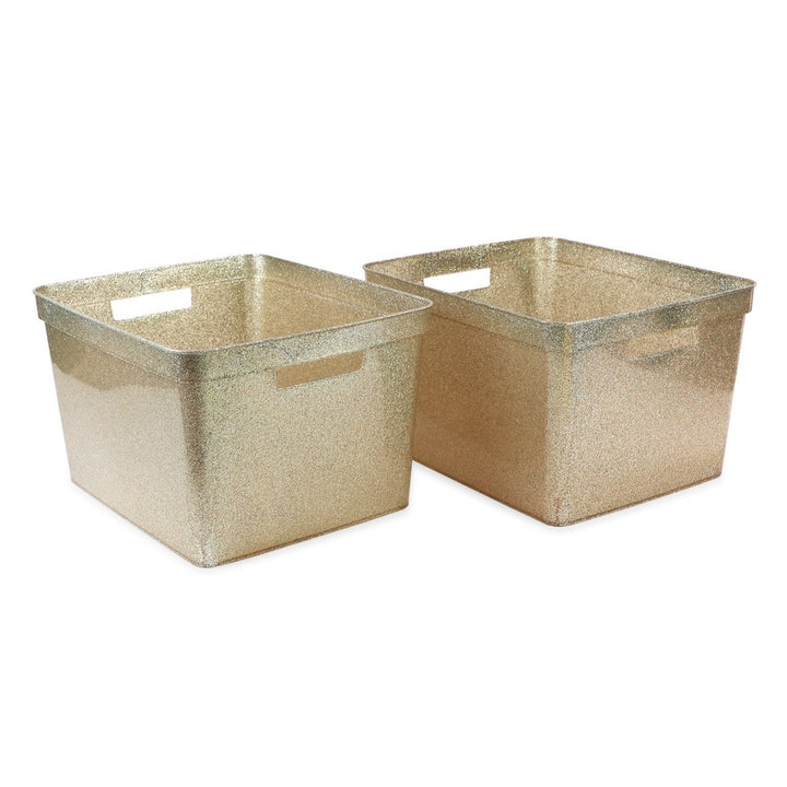 Isaac Jacobs Large Glitter Storage Bin (14” x 11.5” x 8.75”) Set w/Cut-Out Handles, Plastic Organizer, Multi-Functional, Home Storage Solution, Kids Playroom, Bedroom, Closet