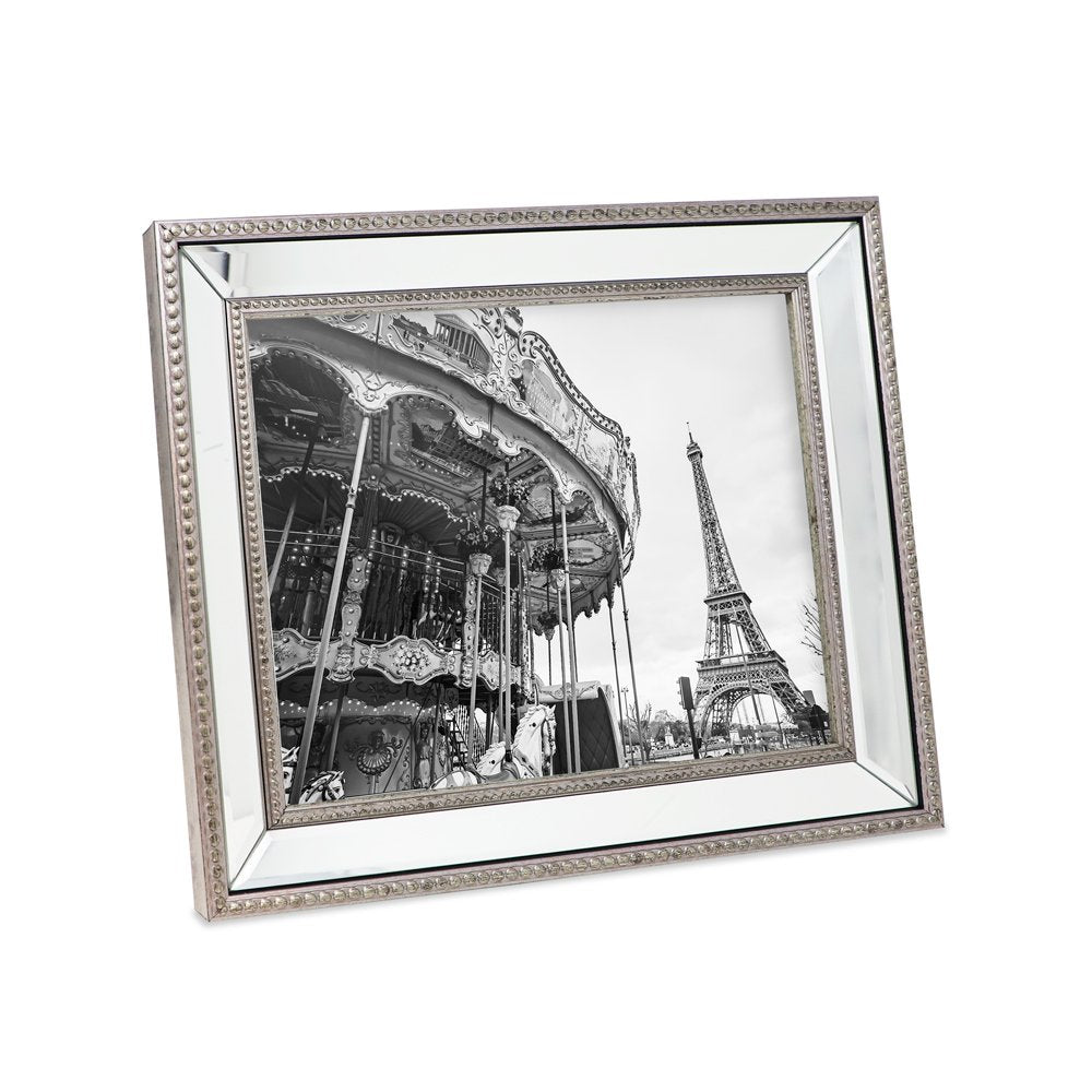 Isaac Jacobs Mirror Bead Picture Frame - Classic Mirrored Frame with Dotted Border Made for Wall Display, Tabletop, Photo Gallery and Wall Art