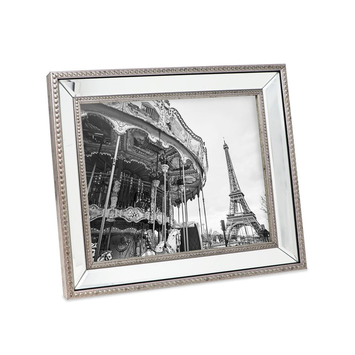 Isaac Jacobs Mirror Bead Picture Frame - Classic Mirrored Frame with Dotted Border Made for Wall Display, Tabletop, Photo Gallery and Wall Art