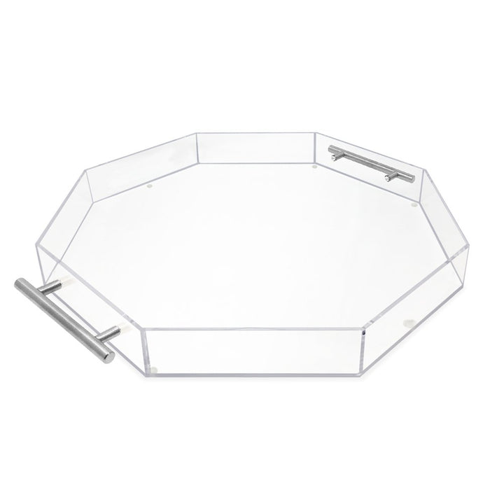 Isaac Jacobs Clear Acrylic Serving Tray with Metal Handles, Spill-Proof, Stackable Organizer, Space-Saver, Food &amp; Drinks Server, Indoors/Outdoors, Lucite Storage Décor &amp; More