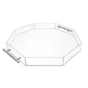 Isaac Jacobs Clear Acrylic Serving Tray with Metal Handles, Spill-Proof, Stackable Organizer, Space-Saver, Food & Drinks Server, Indoors/Outdoors, Lucite Storage Décor & More