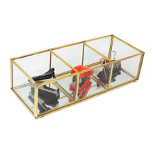 Isaac Jacobs 3-Compartment Vintage Style Brass and Glass Makeup Organizer (9.1” L x 3.6“W x 2.6” H), Multi-Sectional Tray & Storage Solution w/Mirror Base, Bathroom, Kitchen, Office