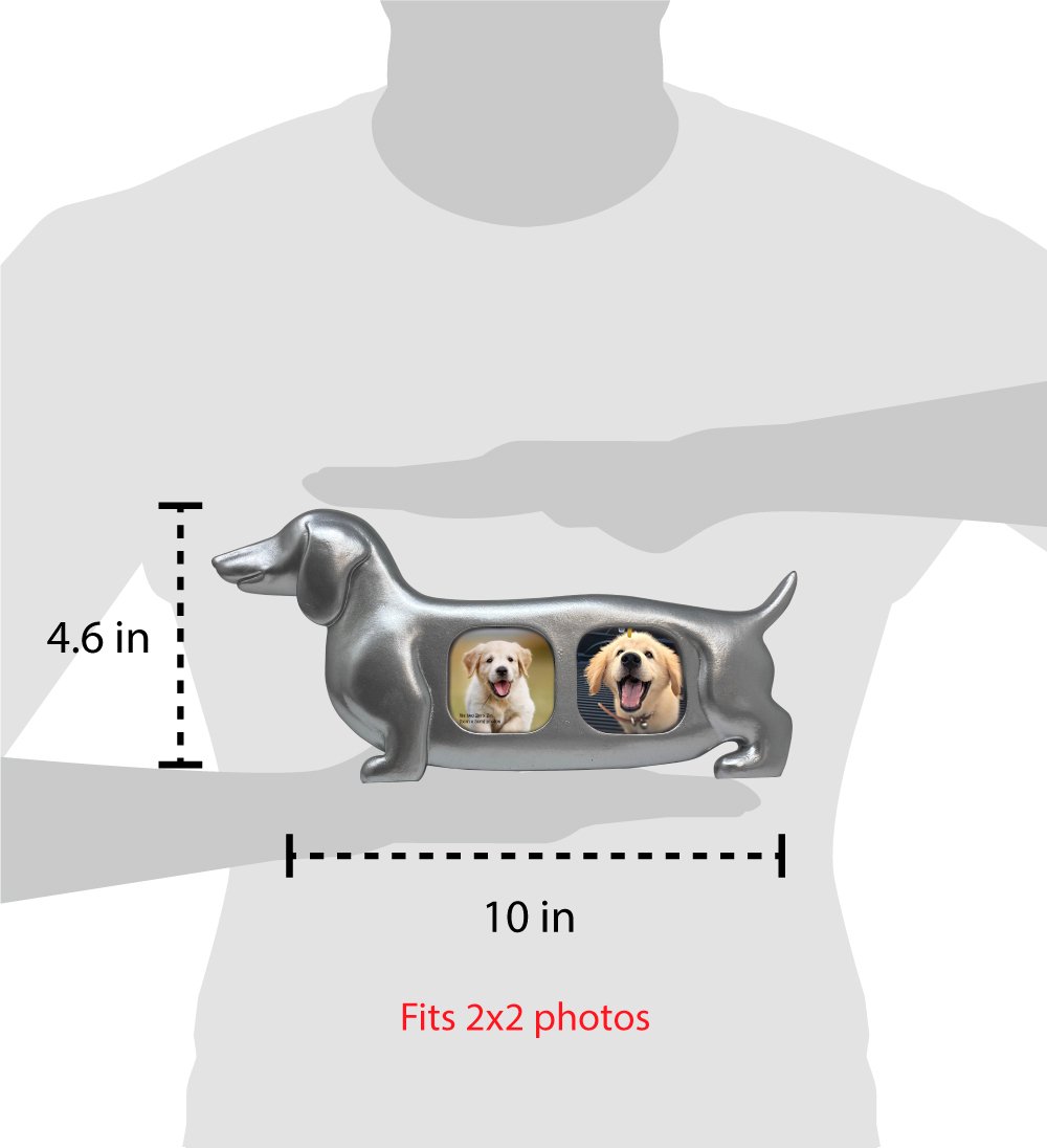 Isaac Jacobs Double 2x2 Resin Sentiments Dog Shaped Picture Frame, Photo Gift for Pet Puppy, Tabletop, Desktop &amp; Wall Display