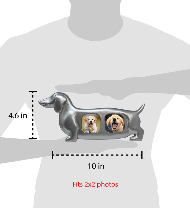 Isaac Jacobs Double 2x2 Resin Sentiments Dog Shaped Picture Frame, Photo Gift for Pet Puppy, Tabletop, Desktop &amp; Wall Display