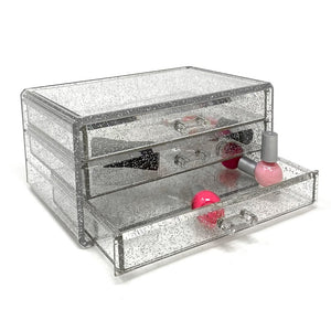 Isaac Jacobs Clear Acrylic 3-Drawer Stackable Jewelry Organizer, Cosmetic & Makeup Case with 3-Drawer Trays, Made for Bedroom, Bathroom, Countertop & Dresser