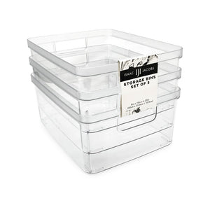 Isaac Jacobs Clear Storage Bins w/Cutout Handles, Plastic Organizer for Home, Office, Kitchen, Fridge/Freezer, Bathroom, BPA Free, Food Safe