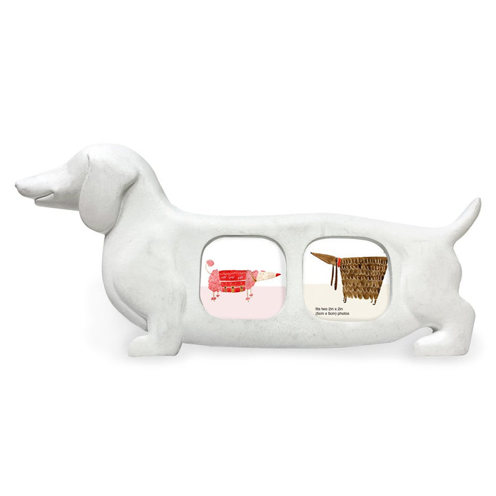 Isaac Jacobs Double 2x2 Resin Sentiments Dog Shaped Picture Frame, Photo Gift for Pet Puppy, Tabletop, Desktop &amp; Wall Display