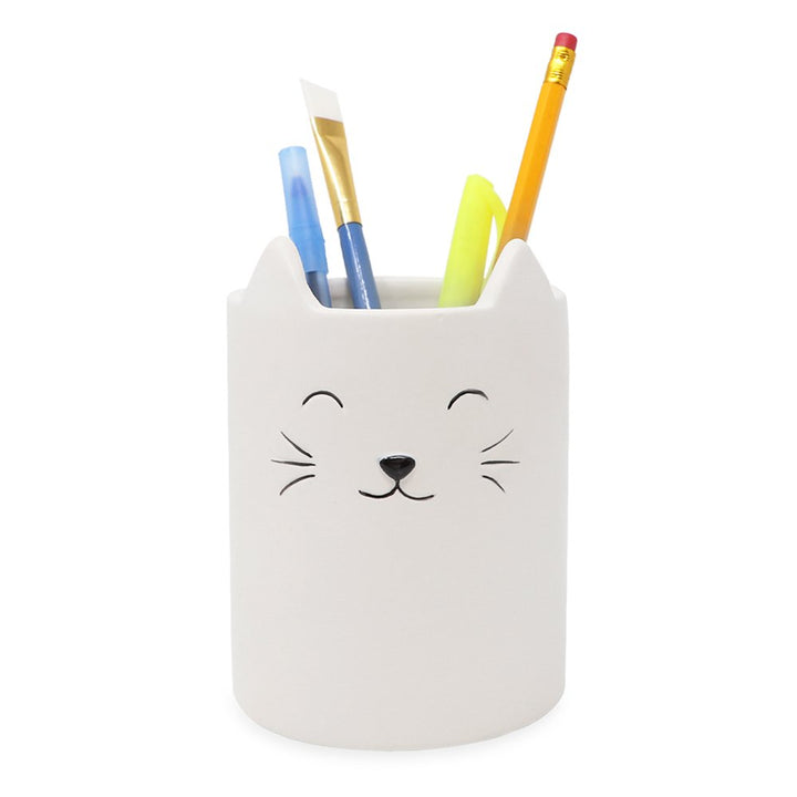 Isaac Jacobs Ceramic Cat Makeup Brush Holder, Multi-Purpose Organizer. Bathroom, Kitchen, Bedroom, Office Décor