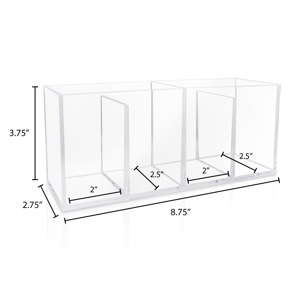 Isaac Jacobs 4-Compartment Clear Acrylic Organizer- Makeup Brush Holder- Storage Solution- Office, Bathroom, Kitchen Supplies and More