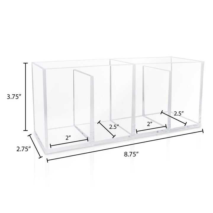 Isaac Jacobs 4-Compartment Clear Acrylic Organizer- Makeup Brush Holder- Storage Solution- Office, Bathroom, Kitchen Supplies and More