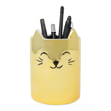 Isaac Jacobs Ceramic Cat Makeup Brush Holder, Multi-Purpose Organizer. Bathroom, Kitchen, Bedroom, Office Décor