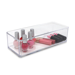 Isaac Jacobs Clear Acrylic Rectangular Stackable Storage Organizer, (9" L x 3.5" W x 2.5" H) Drawer Tray, Multi-Functional, Bathroom, Kitchen, Home, Office, Desk, Drawers