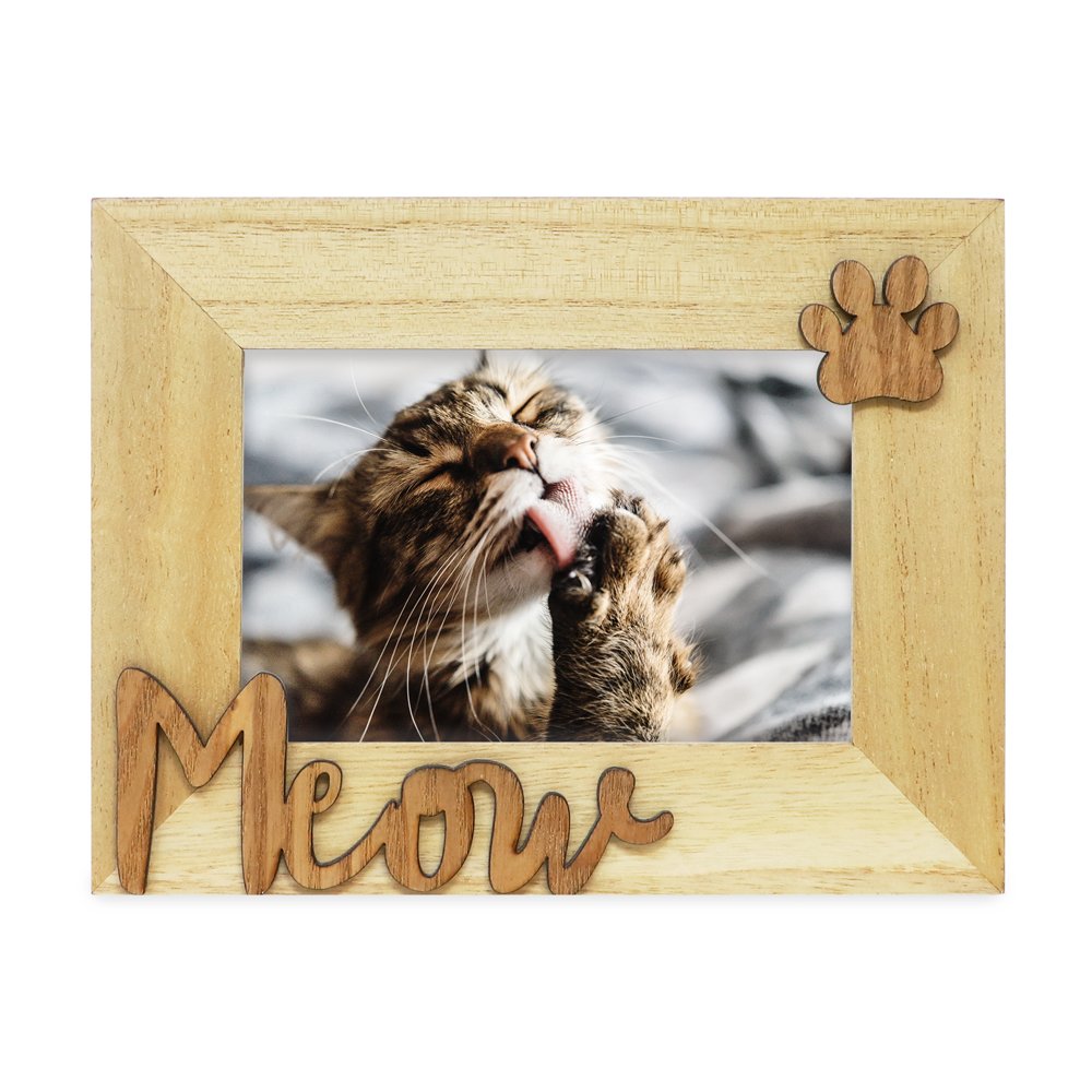 Isaac Jacobs Wood Sentiments Cat “Meow” Picture Frame, Photo Gift