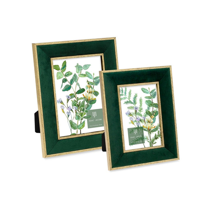 Isaac Jacobs Velvet Picture Frame with Metallic Double Border, Photo Frame, Horizontal &amp; Vertical, Made for Tabletop &amp; Wall Display, for Home and Office
