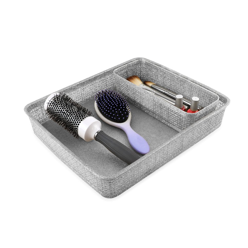Isaac Jacobs Glitter Plastic Organizer Set w/Cut-Out Handles, Multi-Functional Home Storage, Desk, Office, Bathroom, Bedroom, Closet, Playroom